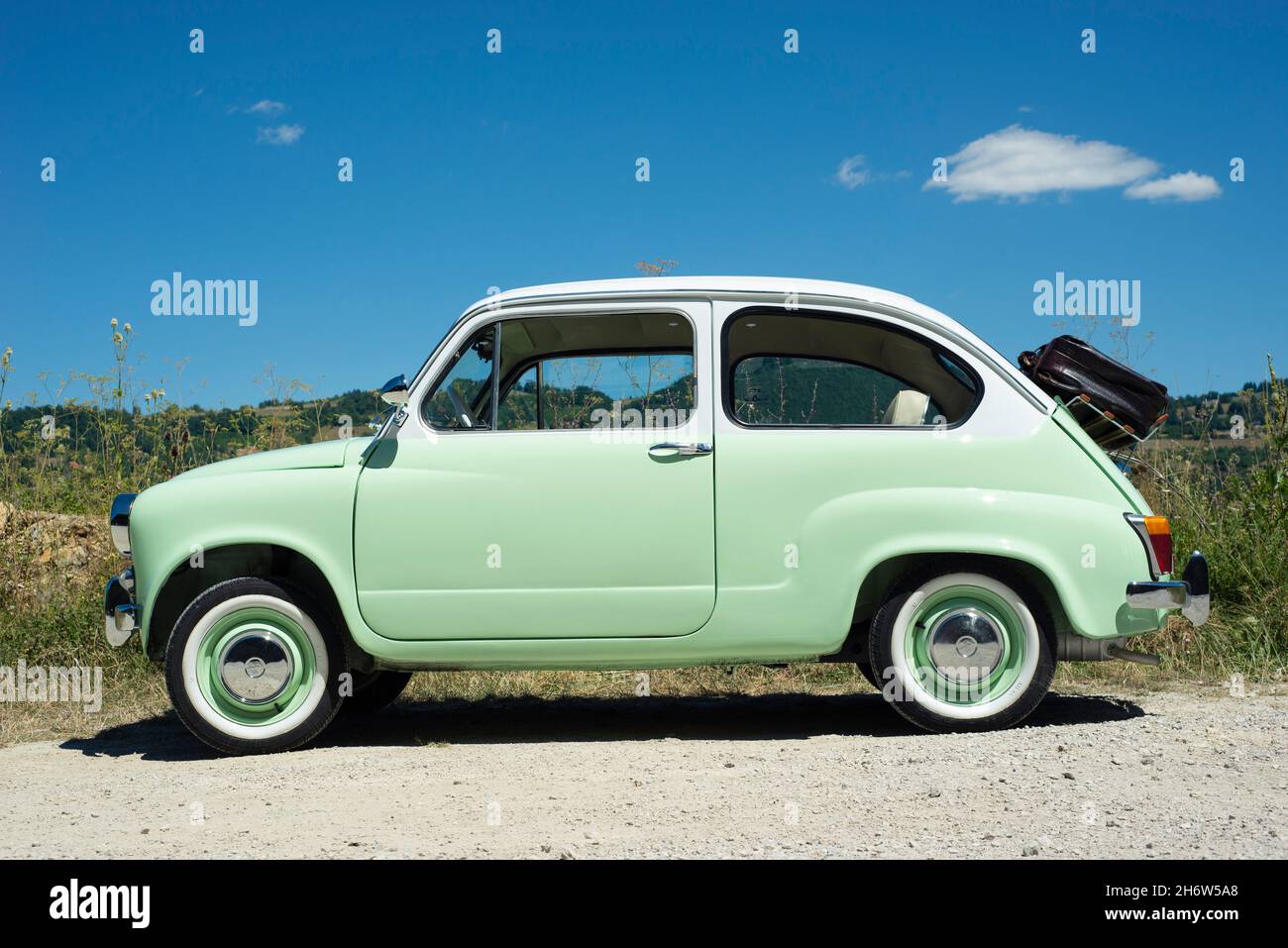 Old timer Fiat Zastava 750, the most popular car in the 60`s and 70`s in Yugoslavia Stock Photo